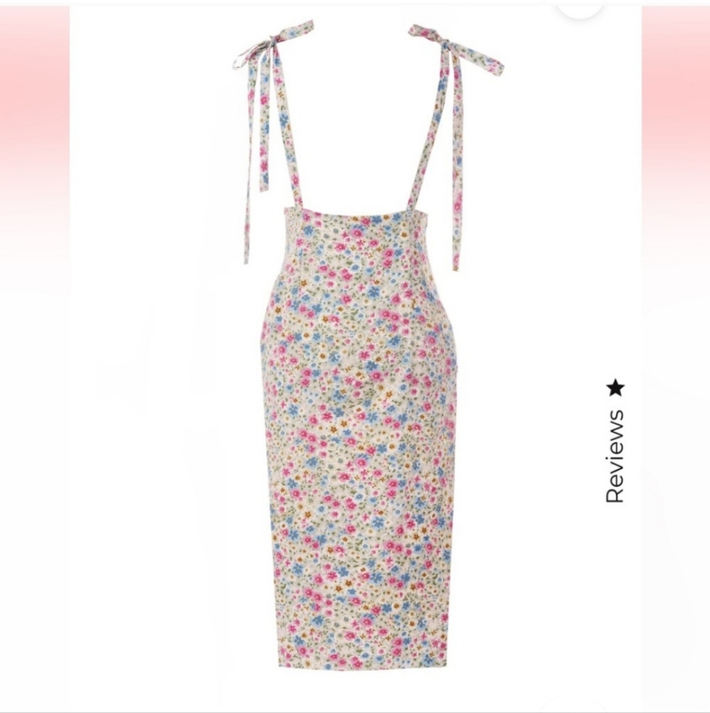 Adeirlina Pink Blue Floral Midi Dress Side Slit Small - Picture 6 of 11